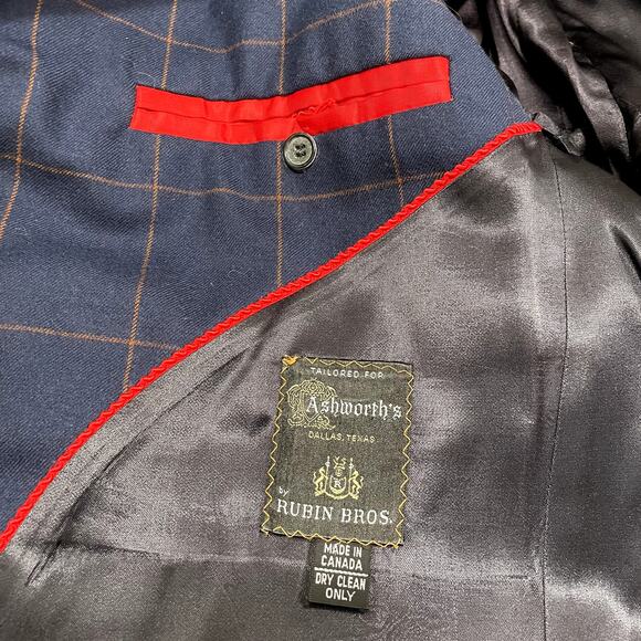 Rubin Bros Canada Trench Coat Jacket VTG Plaid Check Navy Classic Preppy Twee - Picture 14 of 16